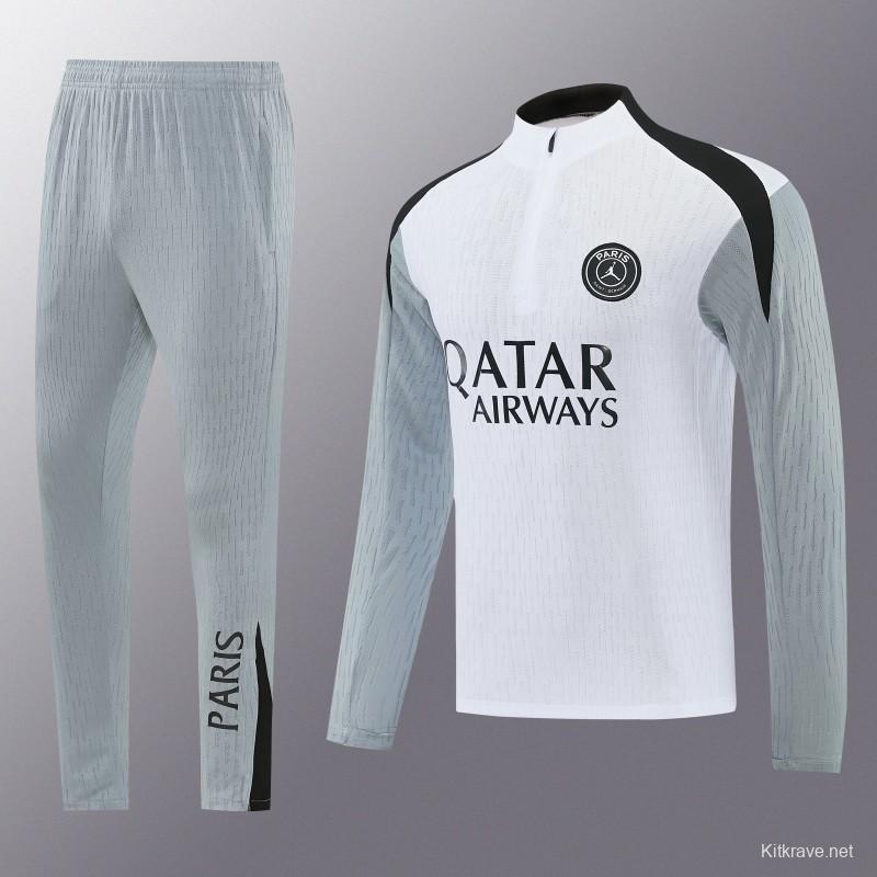 2026/27 Paris Saint-Germain White  Half Zipper Jacket Tracksuit + Light Grey Long Pants