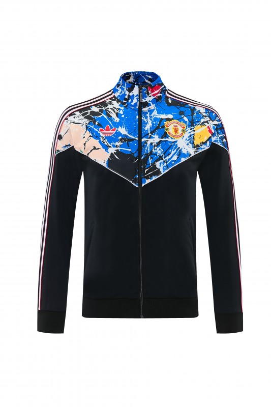 2026/27 Manchester United Black Grunge Splatter Paint Full Zipper Jacket Tracksuit + Long Pants