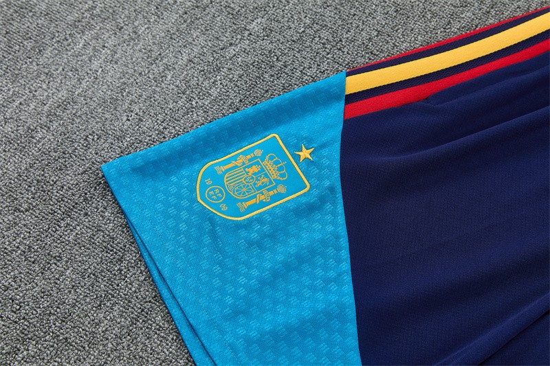 2026 Spain Navy Blue Multi-Color Diagonal Stripe Short Sleeve+Soccer Shorts