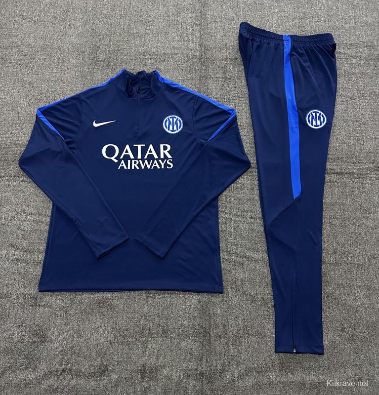 2026 Kids Inter Milan Dark Navy Blue Half Zipper Jacket Tracksuit + Long Pants