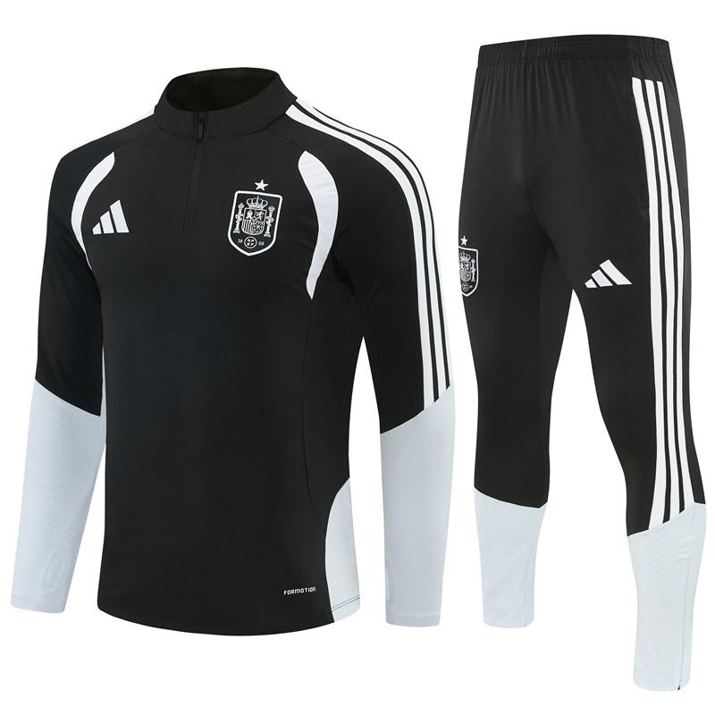 2026 Spain Black & White Half Zipper Jacket Tracksuit + Long Pants