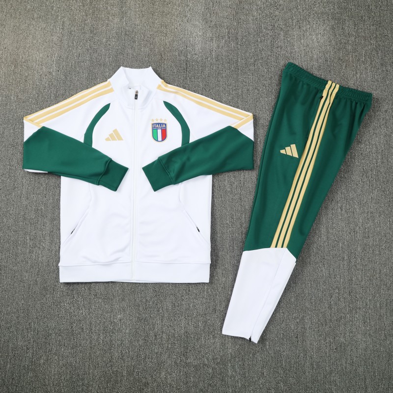 26/27 Italy White & Green Full Zipper Jacket Tracksuit + Long Pants