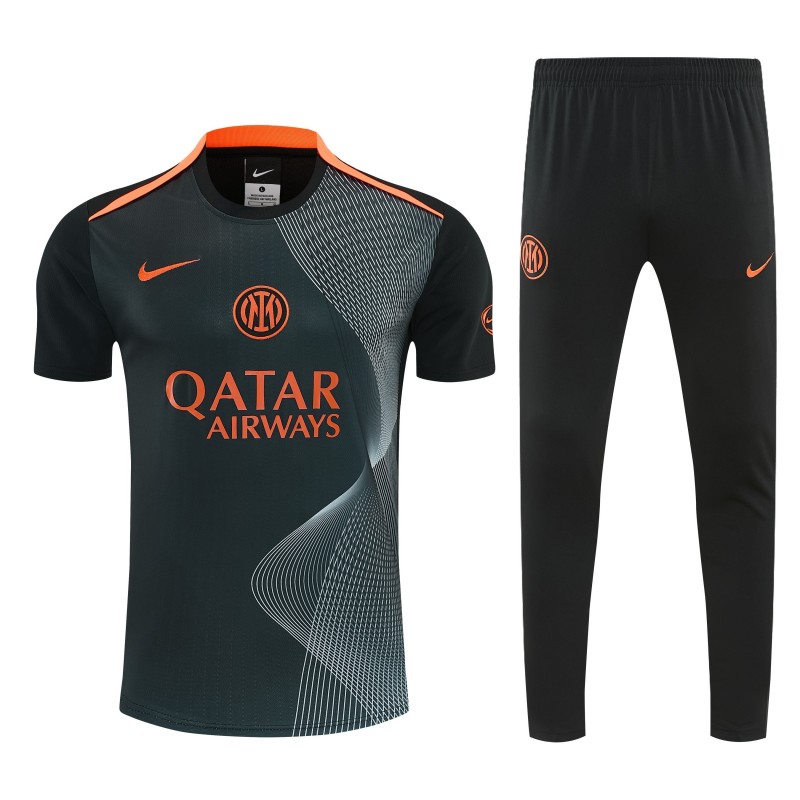 26/27 Inter Milan Dark Green with Fluid Wave  Short Sleeve Tracksuit + Long Pants