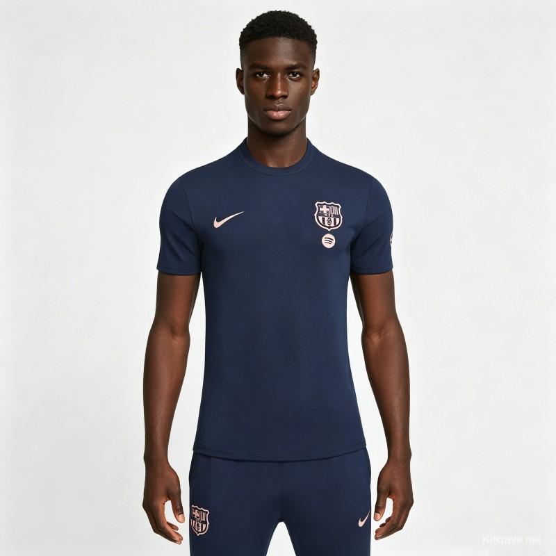 26/27 Barcelona Navy Blue Short  Sleeve Tracksuit + Long Pants