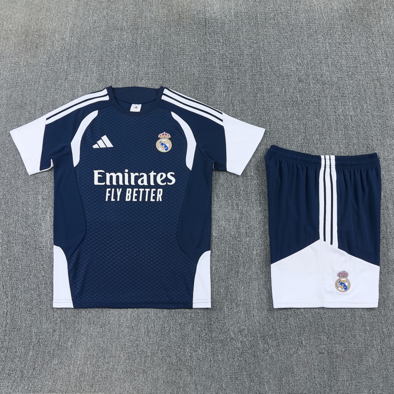 26/27 Real Madrid Navy Blue & White Short Sleeve+Soccer Shorts