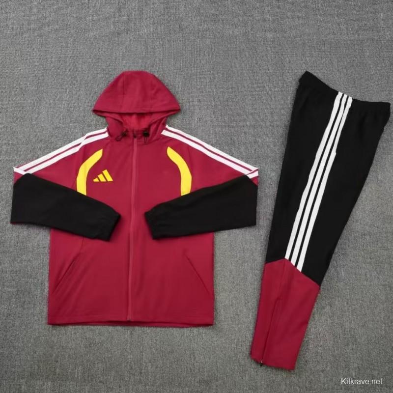 26/27 Adidas Red&Black  Full Zipper Hooded  Windbreaker  Jacket Tracksuit + Long Pants