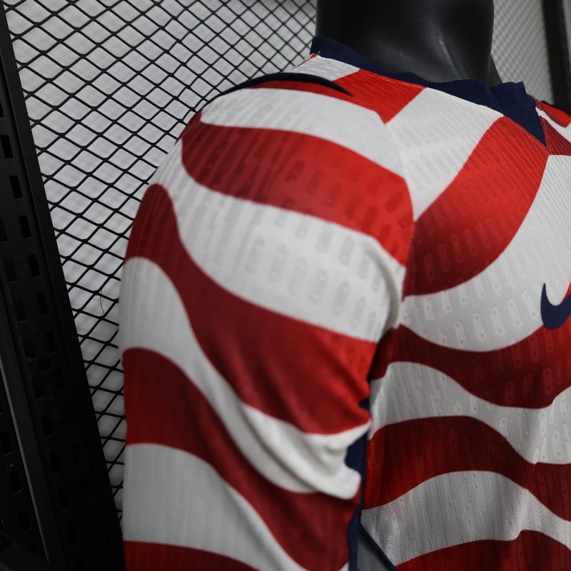 Player Version 2026 USA White & Red with Wave Stripe Long Sleeve Home Jersey
