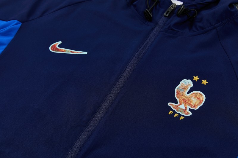 26/27 France Navy Blue Full Zipper Hooded Jacket Tracksuit + Long Pants