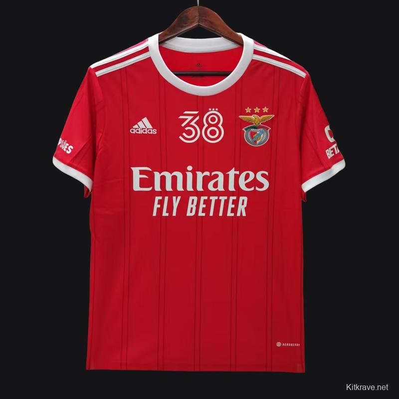 22/23 Benfica Home 38 Champions Jersey With Full Patches