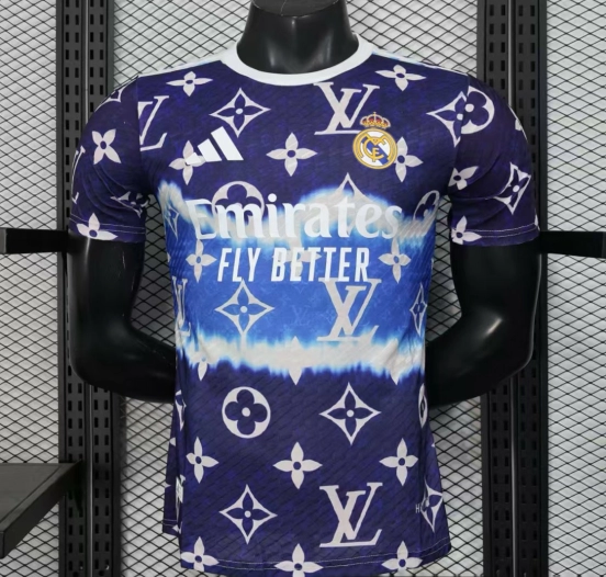 Player Version 25/26 Real Madrid Blue with Louis Vuitton Monogram Pattern Jersey