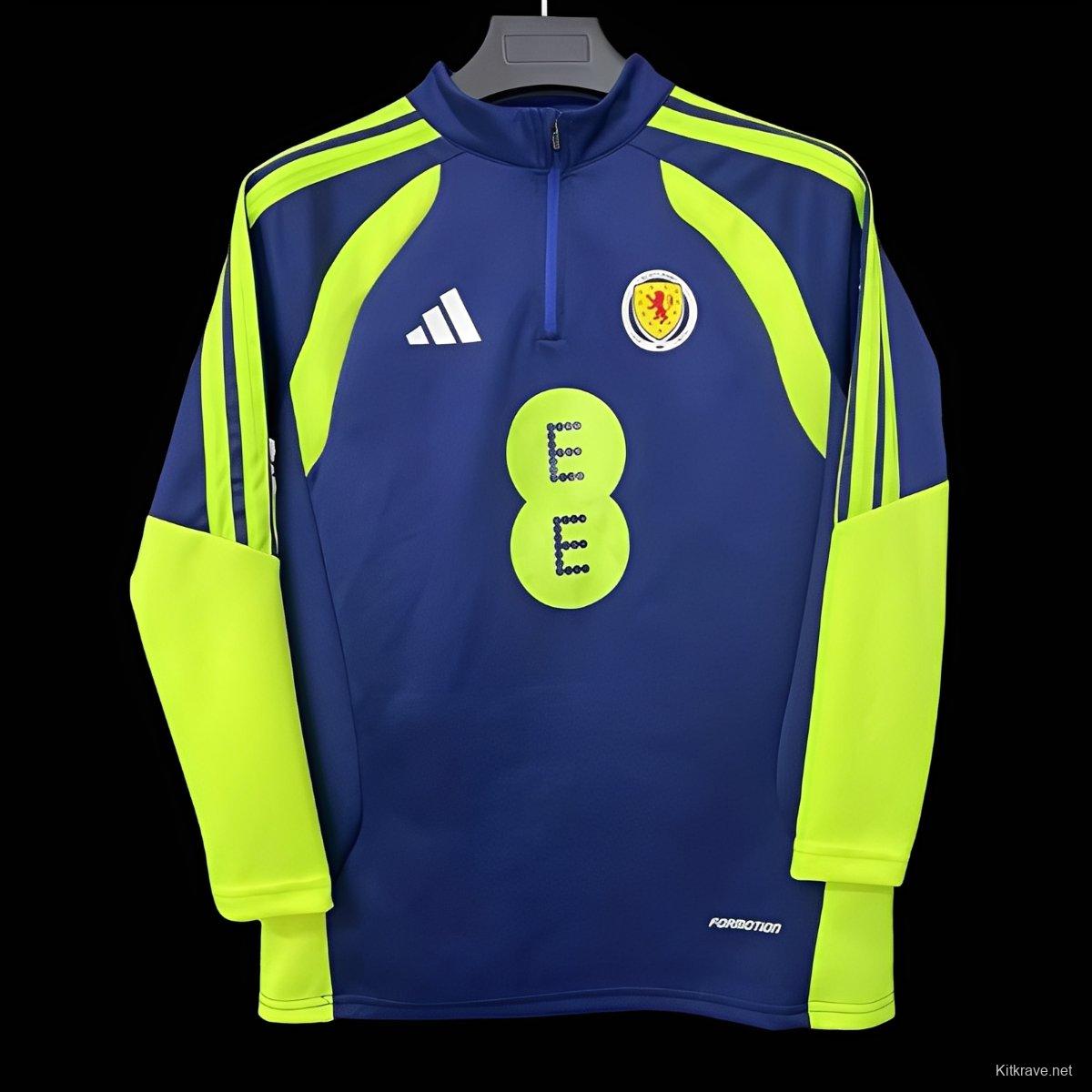 2026 Scotland Navy with Neon Yellow Curved Stripes Half Zipper Jacket