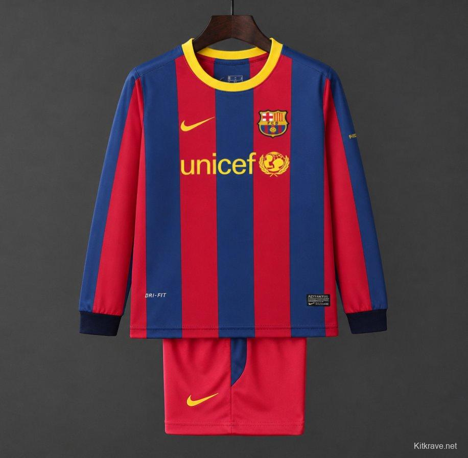 Retro Kids 10/11 Barcelona Red Blue Home Long Sleeve Jersey