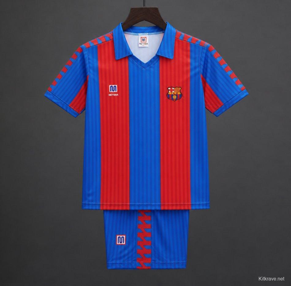 Retro 1989/92 Kids FC Barcelona Blue & Red Stripe Home Jersey