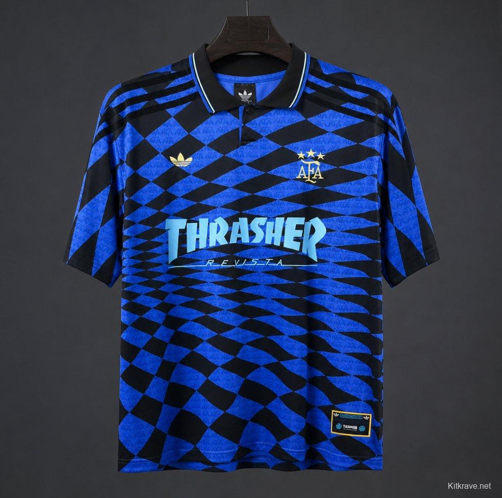 2026 Argentina x Thrasher x AFA Jersey With Blue Checkered Pattern