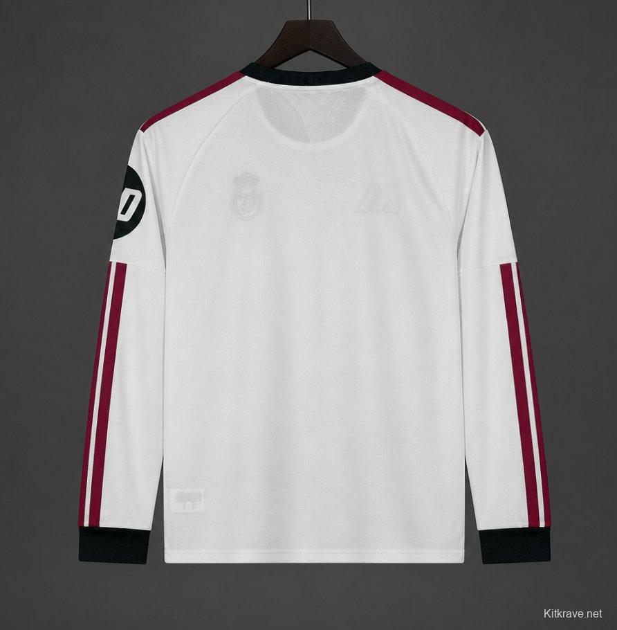 26/27 Real Madrid White with Burgundy Stripes Long Sleeve Home Jersey