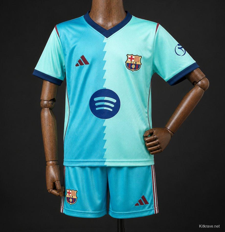 26/27 Kids  Barcelona Teal Third Jersey Kit