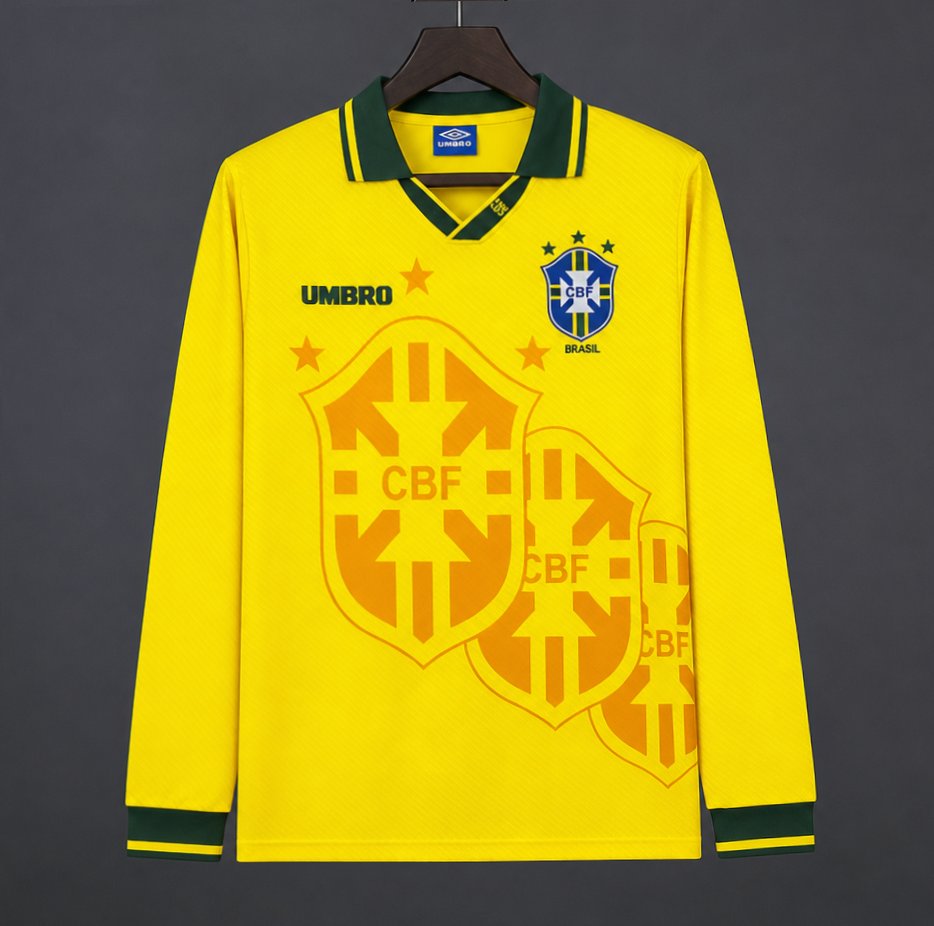 Retro 1994 Brazil Home Long Sleeve Yellow Jersey