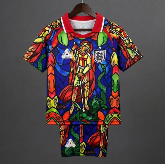 2026 Kids England x Palace Skateboards St. George Dragon Stained-glass Red  Jersey