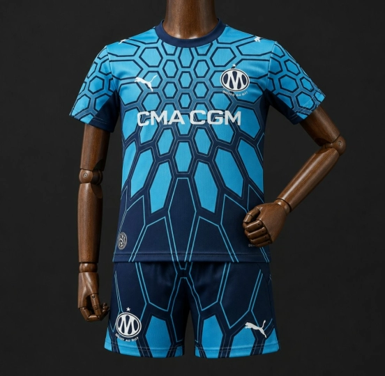 26/27 Kids Olympique Marseille Goalkeeper Bright Aqua/Club Navy Jersey