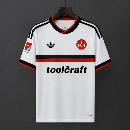 26/27 1. FC Nürnberg White with Black & Red Stripe Away Jersey