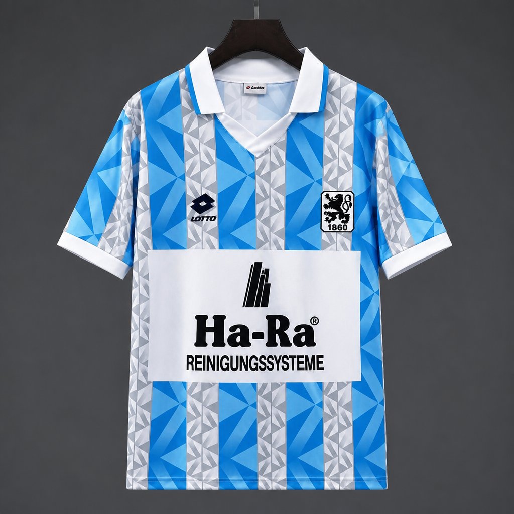 Retro 93/94 TSV 1860 München Home Light Blue and White Stripe Pattern Jersey