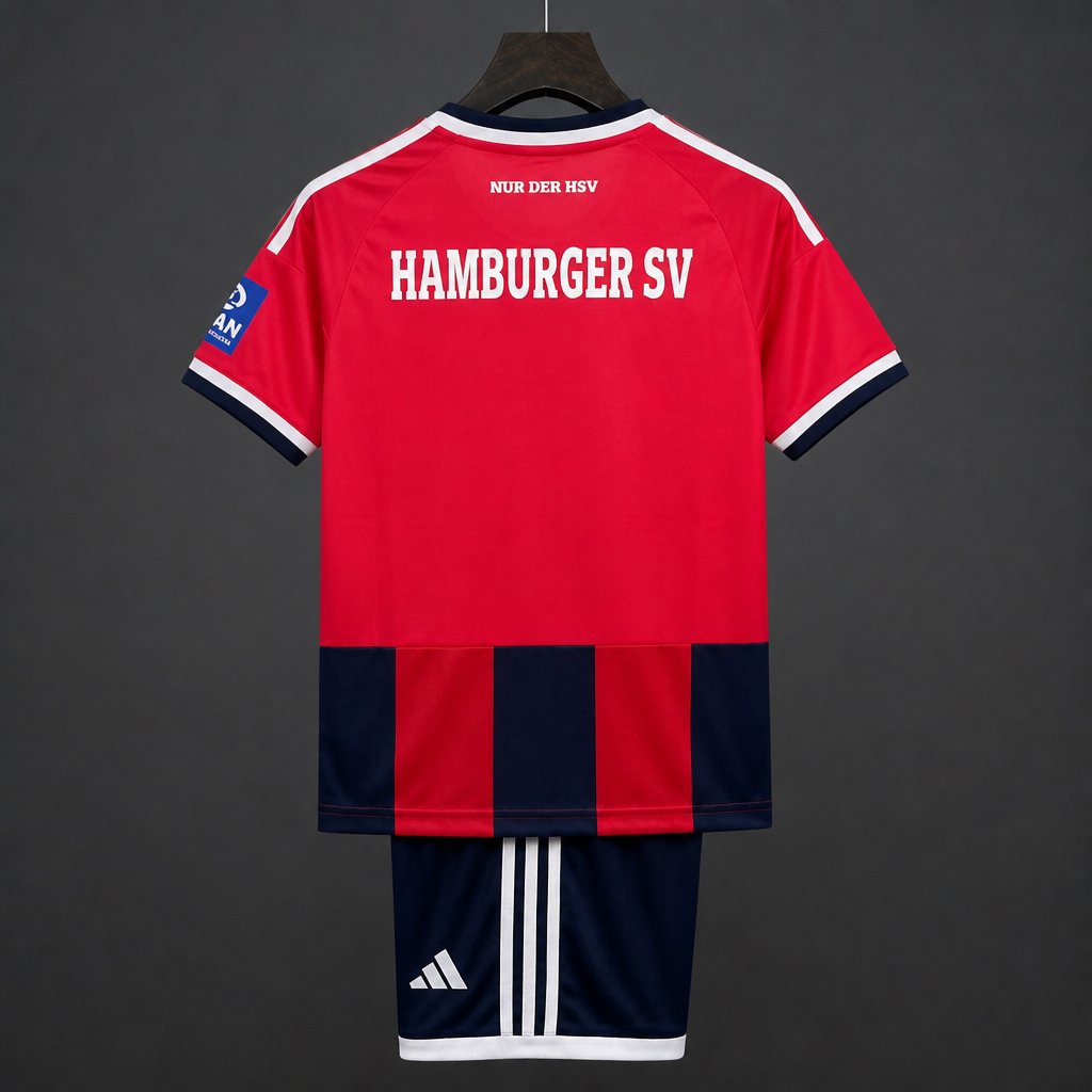 26/27 Kids Hamburger SV Third Red Black Stripes Jersey Kit