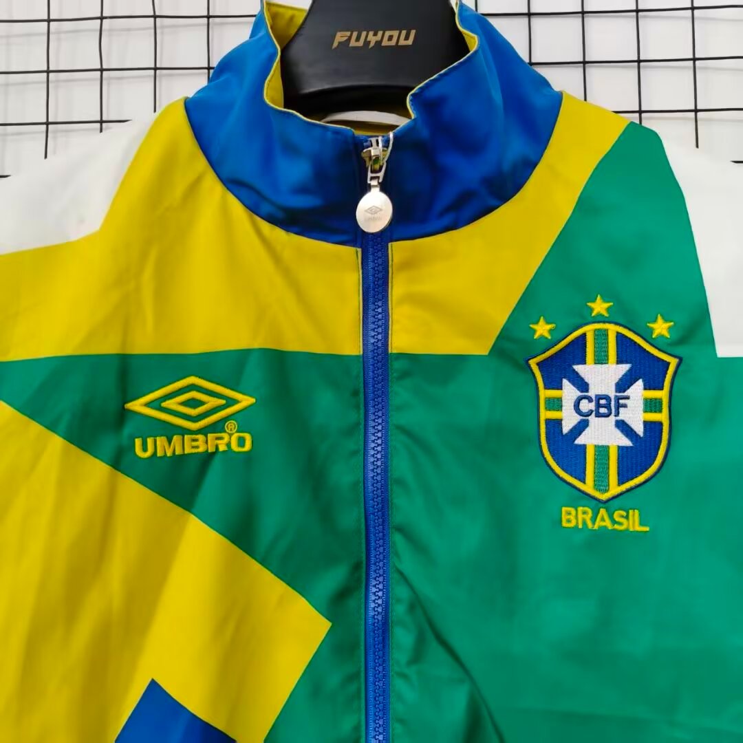 2026 Brazil Blue/White/Yellow Full Zipper Padded Jacket